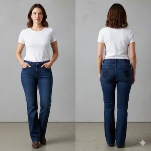 Talbots Dark Wash Blue Jeans Womens 16 Long Stretch Embroidered Pockets Casual